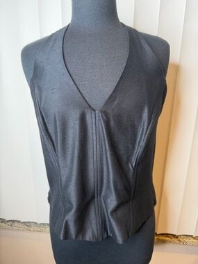 John Roberts Vintage Halter Sleek Black V-Neck Sleeveless Top Size 14